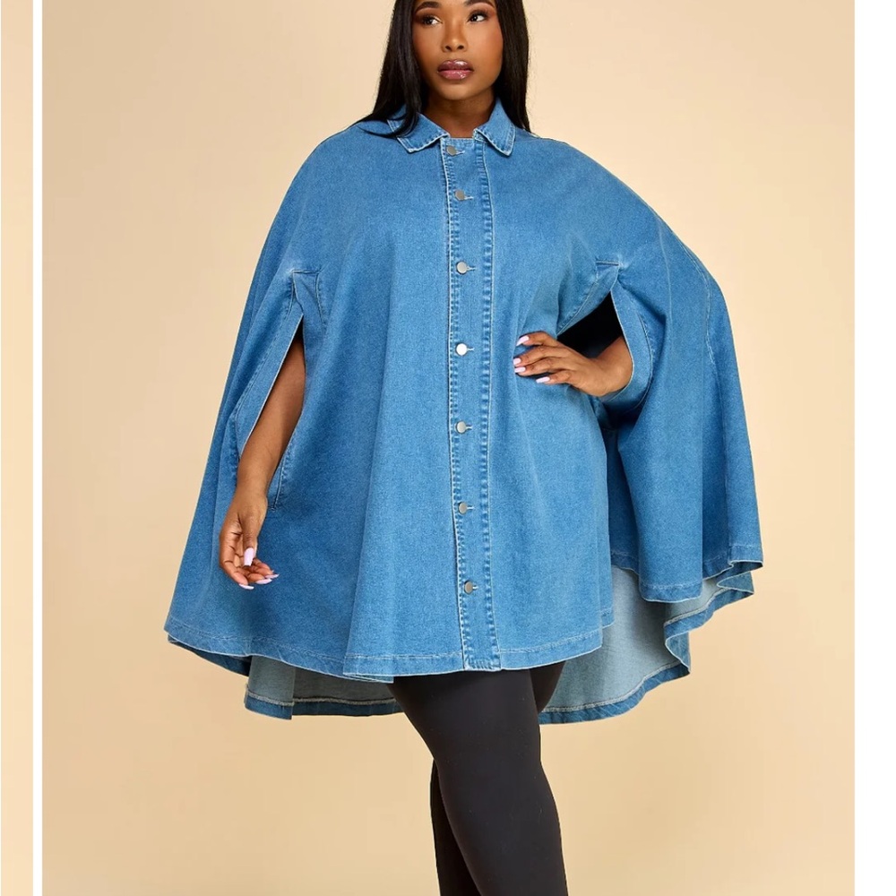 Denim Cape Jacket - Blue